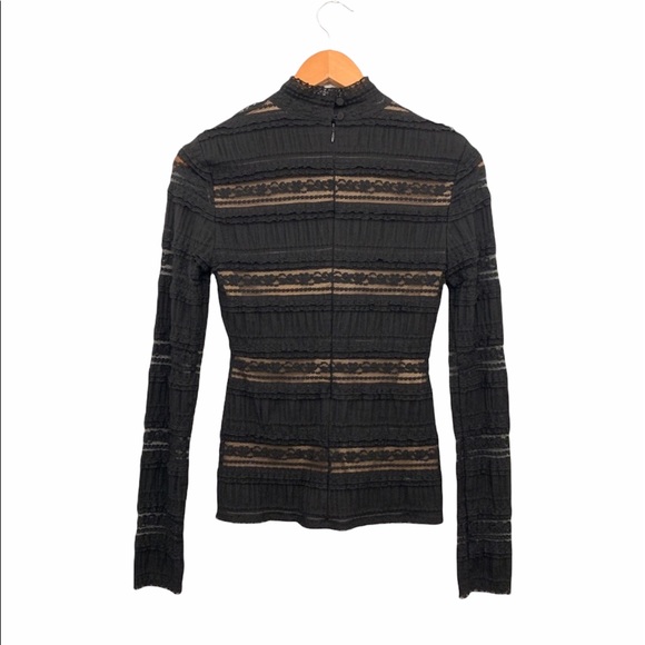 Cinq A Sept Cecily Lace Choker V-Neck Black Blouse - Picture 7 of 9